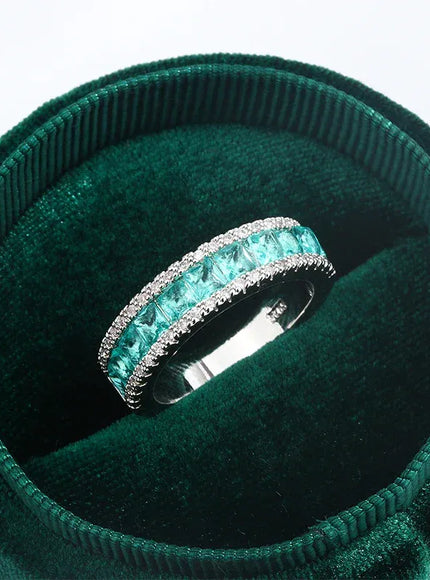 KissICON KissIcon Silver Plated Geometric Green Zircon Ring - Elegant