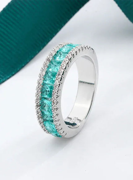 KissICON KissIcon Silver Plated Geometric Green Zircon Ring - Elegant