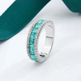 KissICON KissIcon Silver Plated Geometric Green Zircon Ring - Elegant