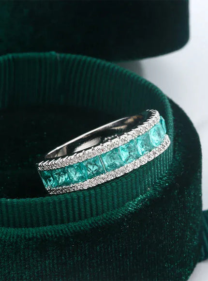 KissICON KissIcon Silver Plated Geometric Green Zircon Ring - Elegant