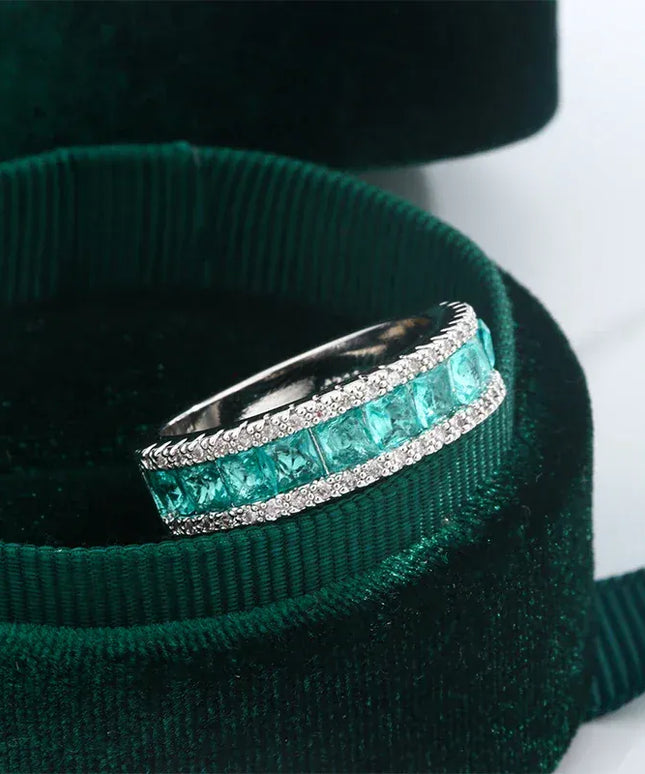 KissICON KissIcon Silver Plated Geometric Green Zircon Ring - Elegant
