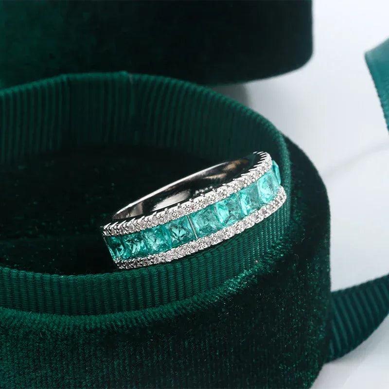KissICON KissIcon Silver Plated Geometric Green Zircon Ring - Elegant