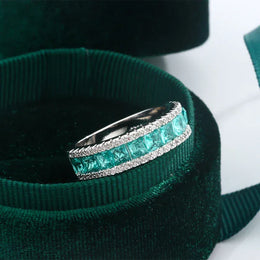 KissICON KissIcon Silver Plated Geometric Green Zircon Ring - Elegant