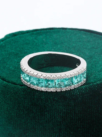 KissICON KissIcon Silver Plated Geometric Green Zircon Ring - Elegant