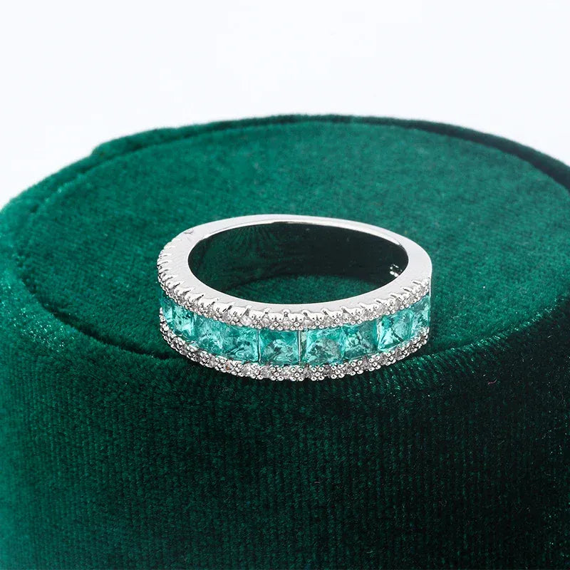 KissICON KissIcon Silver Plated Geometric Green Zircon Ring - Elegant
