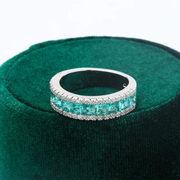 KissICON KissIcon Silver Plated Geometric Green Zircon Ring - Elegant