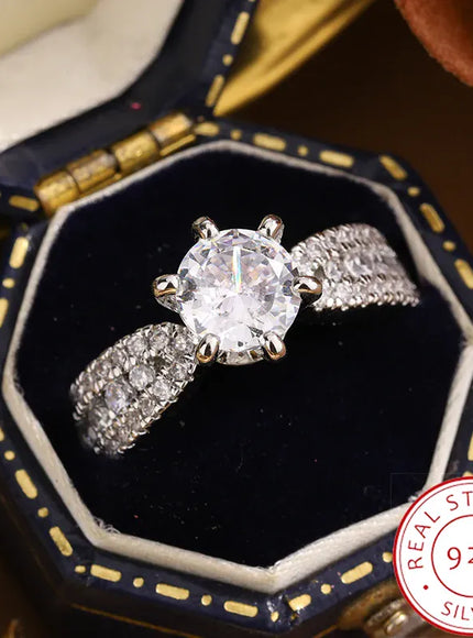 Dropshipman KissIcon Silver Plated Ring For Women 6 Prong Zircon Shine