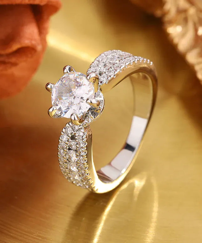 Dropshipman KissIcon Silver Plated Ring For Women 6 Prong Zircon Shine