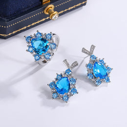 KissICON KissIcon Silver Plated Zircon Jewelry Set Sapphire Earrings