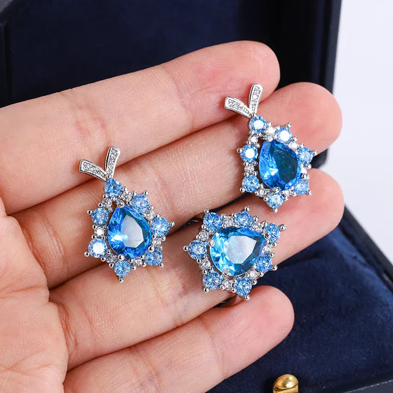 KissICON KissIcon Silver Plated Zircon Jewelry Set Sapphire Earrings