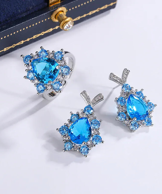 KissICON KissIcon Silver Plated Zircon Jewelry Set Sapphire Earrings
