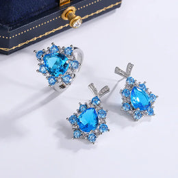 KissICON KissIcon Silver Plated Zircon Jewelry Set Sapphire Earrings
