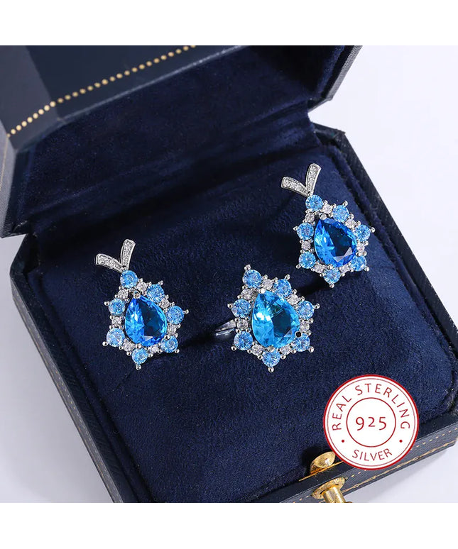 KissICON KissIcon Silver Plated Zircon Jewelry Set Sapphire Earrings