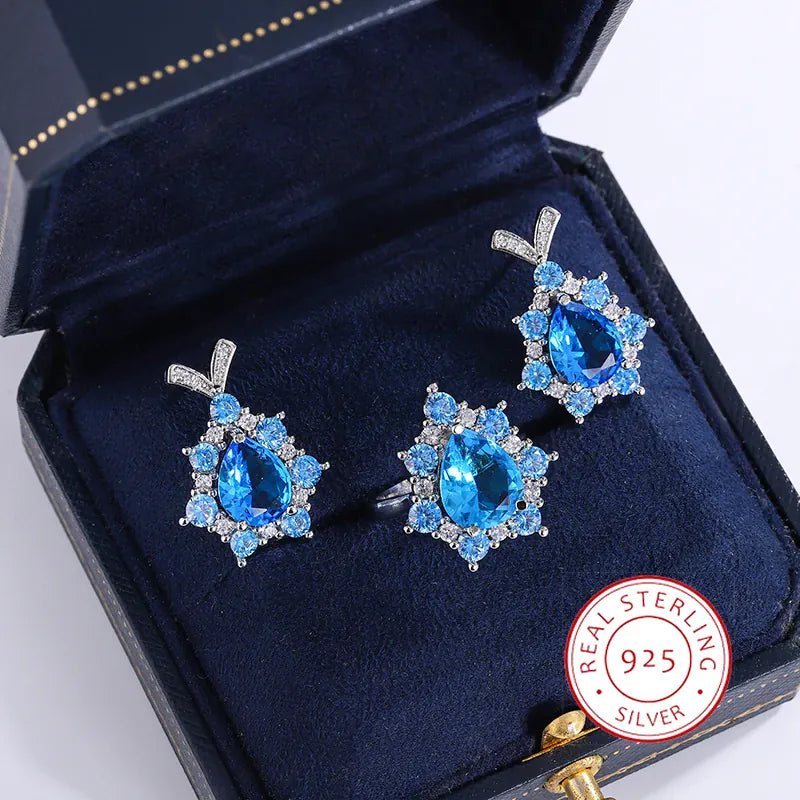 KissICON KissIcon Silver Plated Zircon Jewelry Set Sapphire Earrings