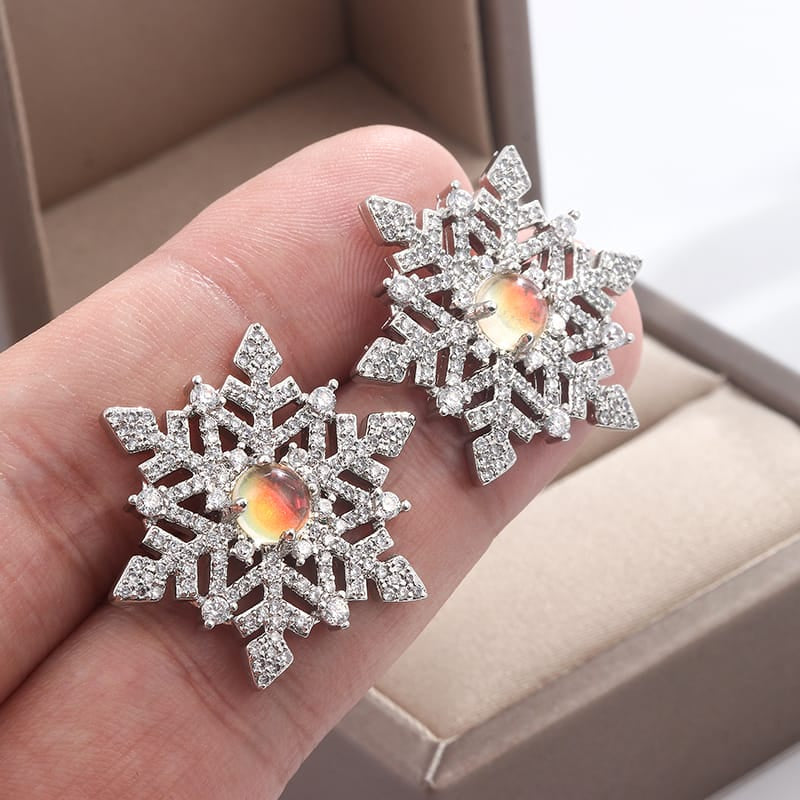 KissICON KissIcon Snowflake Zircon Earrings 925 Silver - Festive