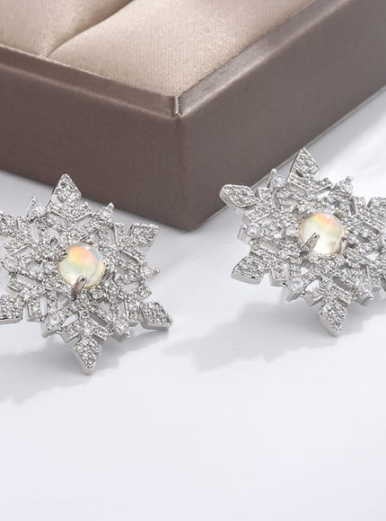 KissICON KissIcon Snowflake Zircon Earrings 925 Silver - Festive