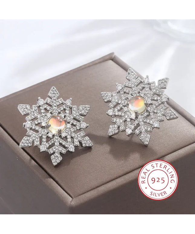KissICON KissIcon Snowflake Zircon Earrings 925 Silver - Festive