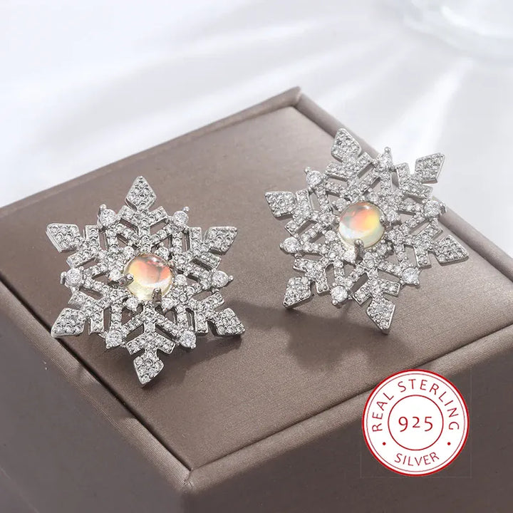 KissIcon Snowflake Zircon Earrings 925 Silver - Festive