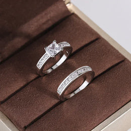 Dropshipman KissIcon Sterling Silver Zircon Ring Set - Double Row Shine
