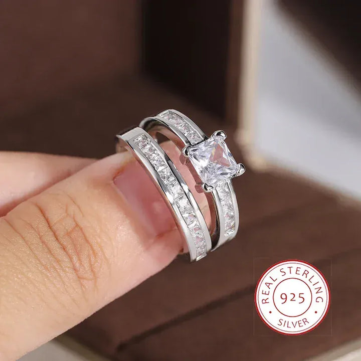 KissIcon Sterling Silver Zircon Ring Set - Double Row Shine
