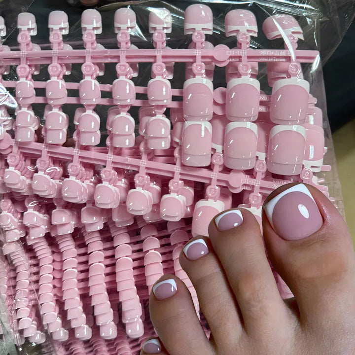 KissIcon Toe Nail Tips Pink Edge Full Cover