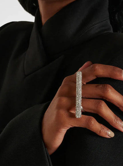 KissICON Kissicon Two Finger Bar Ring – Rhinestone Open Sparkle
