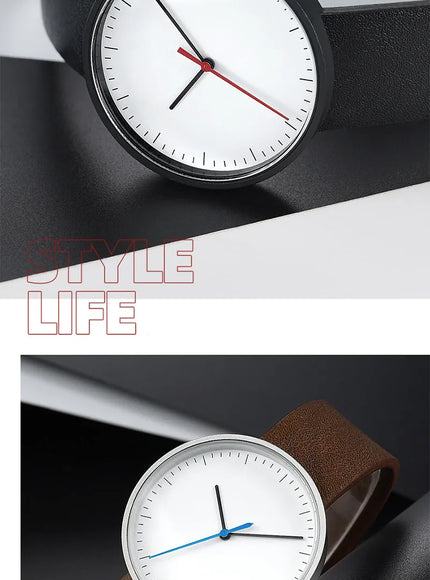 KissICON KissIcon UTHAI Couple Leather Strap Quartz Wristwatch Trendy