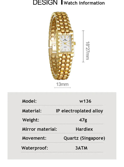 KissICON KissIcon UTHAI Women Watch Luxury Square Gold Waterproof
