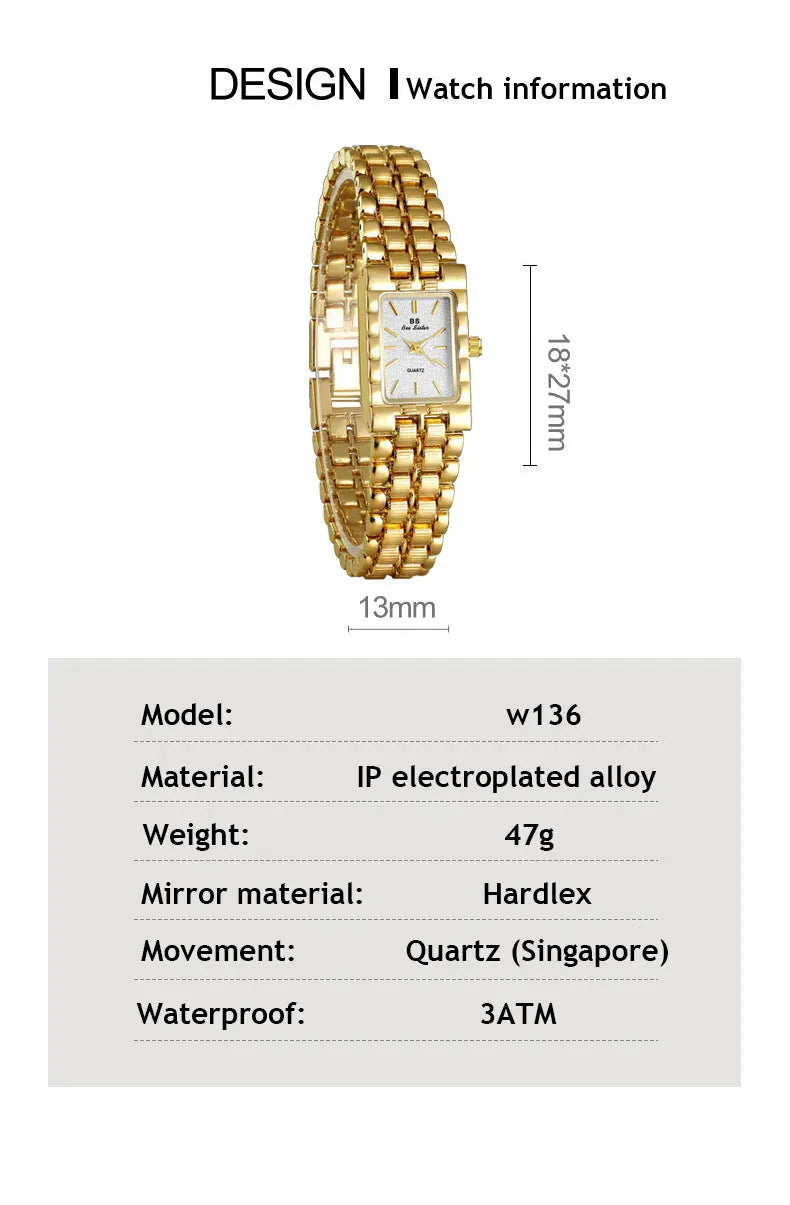 KissICON KissIcon UTHAI Women Watch Luxury Square Gold Waterproof