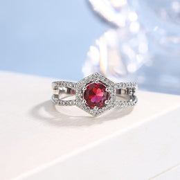 KissICON KissIcon Vintage Red Ruby Zircon Ring - 925 Silver Plated
