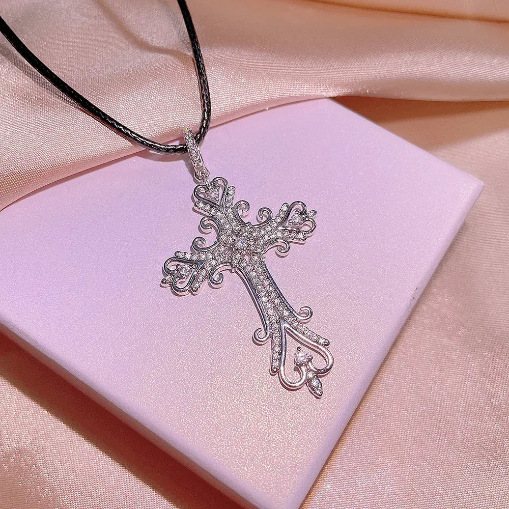KissICON KissIcon Vintage Sterling Necklace - Zircon Cross Pendant