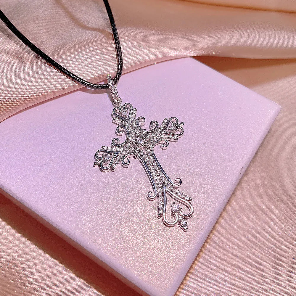 KissICON KissIcon Vintage Sterling Necklace - Zircon Cross Pendant