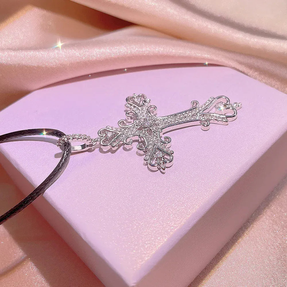 KissICON KissIcon Vintage Sterling Necklace - Zircon Cross Pendant