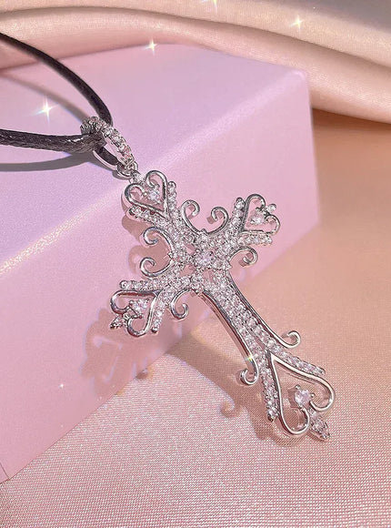 KissICON KissIcon Vintage Sterling Necklace - Zircon Cross Pendant