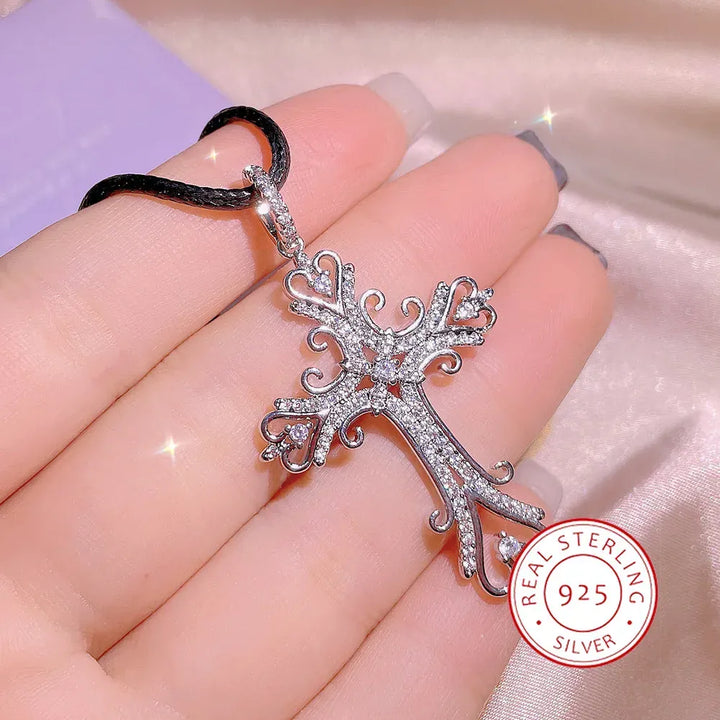 KissIcon Vintage Sterling Necklace - Zircon Cross Pendant