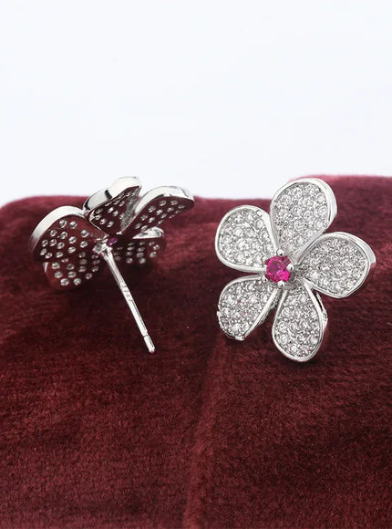 KissICON KissIcon White Zircon Flower Stud Earrings - Elegant