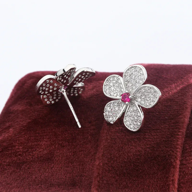KissICON KissIcon White Zircon Flower Stud Earrings - Elegant