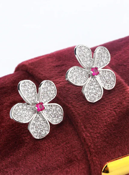 KissICON KissIcon White Zircon Flower Stud Earrings - Elegant
