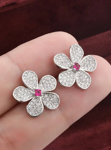 KissICON KissIcon White Zircon Flower Stud Earrings - Elegant