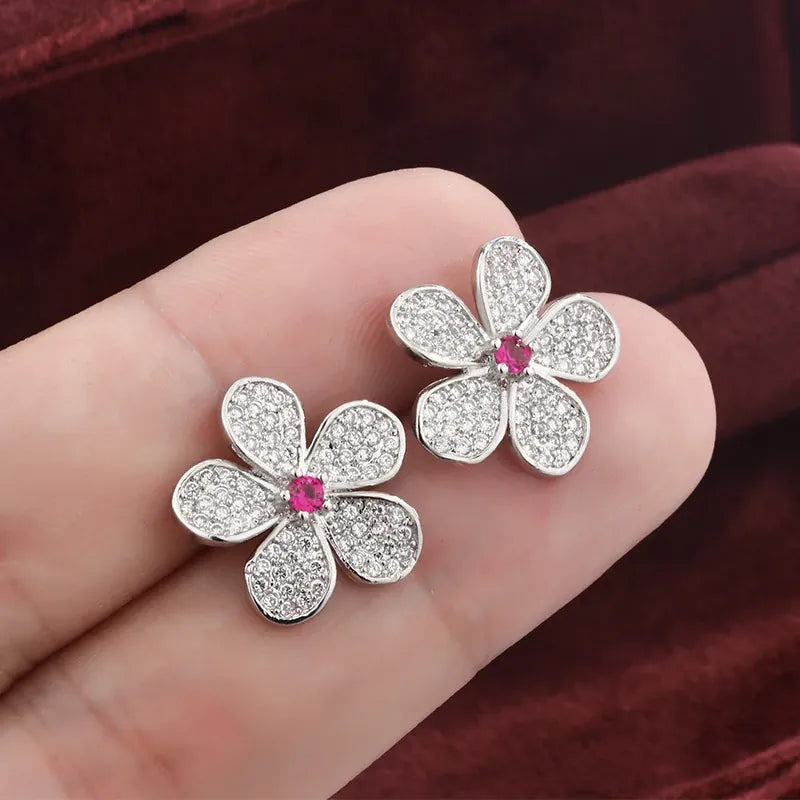 KissICON KissIcon White Zircon Flower Stud Earrings - Elegant