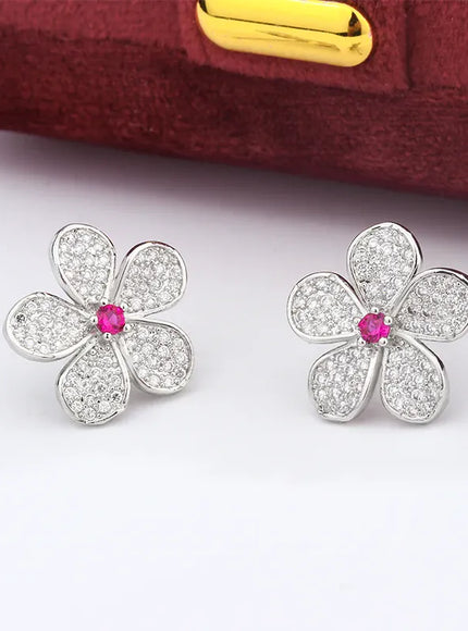 KissICON KissIcon White Zircon Flower Stud Earrings - Elegant