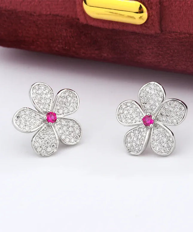 KissICON KissIcon White Zircon Flower Stud Earrings - Elegant