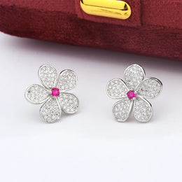 KissICON KissIcon White Zircon Flower Stud Earrings - Elegant