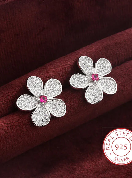 KissICON KissIcon White Zircon Flower Stud Earrings - Elegant