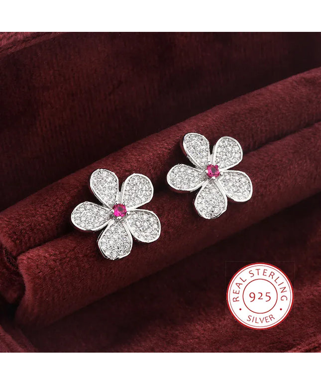 KissICON KissIcon White Zircon Flower Stud Earrings - Elegant