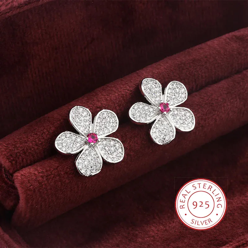 KissICON KissIcon White Zircon Flower Stud Earrings - Elegant
