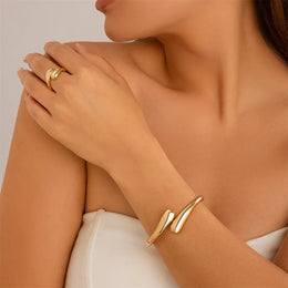 KissICON Kissicon Wide Metal Bangle Ring – Gold Silver Cuff