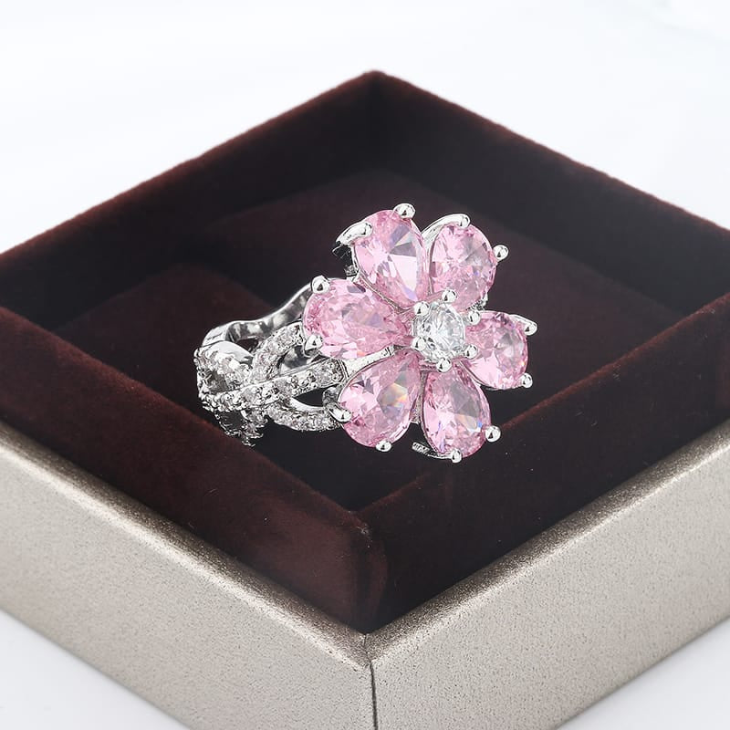 KissICON KissIcon Zircon Ring Pink Flower Peach 925 - Elegant Bloom