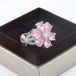 KissICON KissIcon Zircon Ring Pink Flower Peach 925 - Elegant Bloom