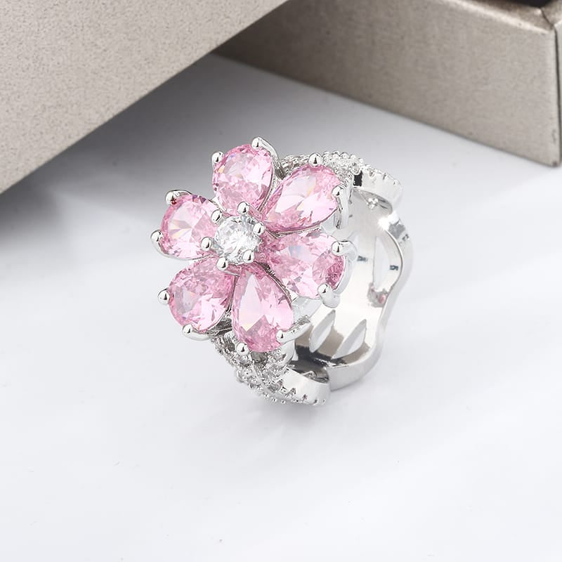 KissICON KissIcon Zircon Ring Pink Flower Peach 925 - Elegant Bloom